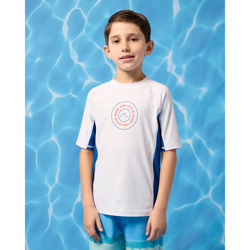 Boys White Printed Swimwear T-Shirt