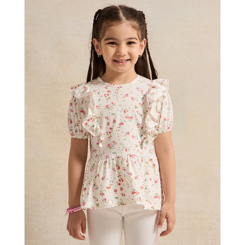 Girls Cream Printed Jersey Top