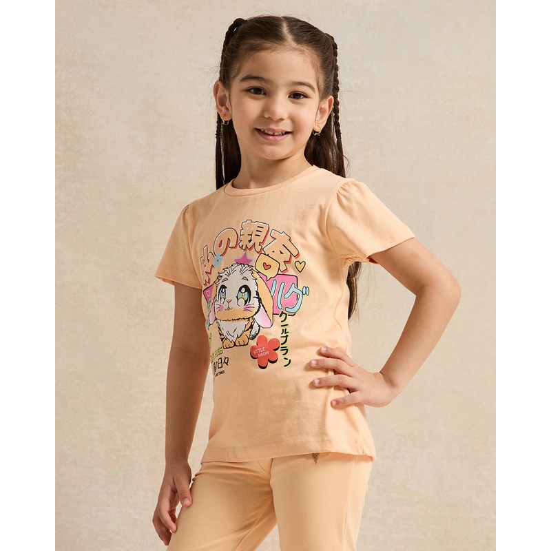 Girls Orange Printed T-Shirt|2-3 Years|3-4 Years|4-5 Years|5-6 Years|6-7 Years|7-8 Years