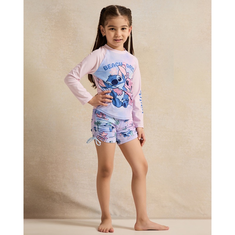 Girls Pink And Blue Printed Swim Set (2 Piece)
