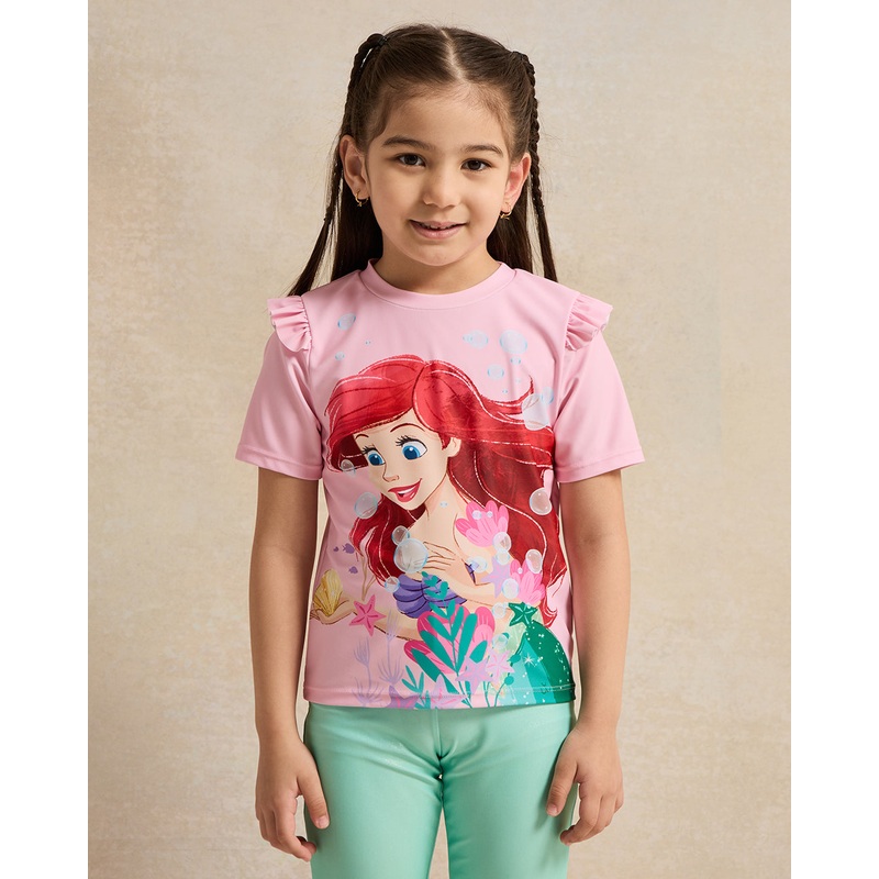 Girls Pink And Green Printed Swim Set (2 Piece)