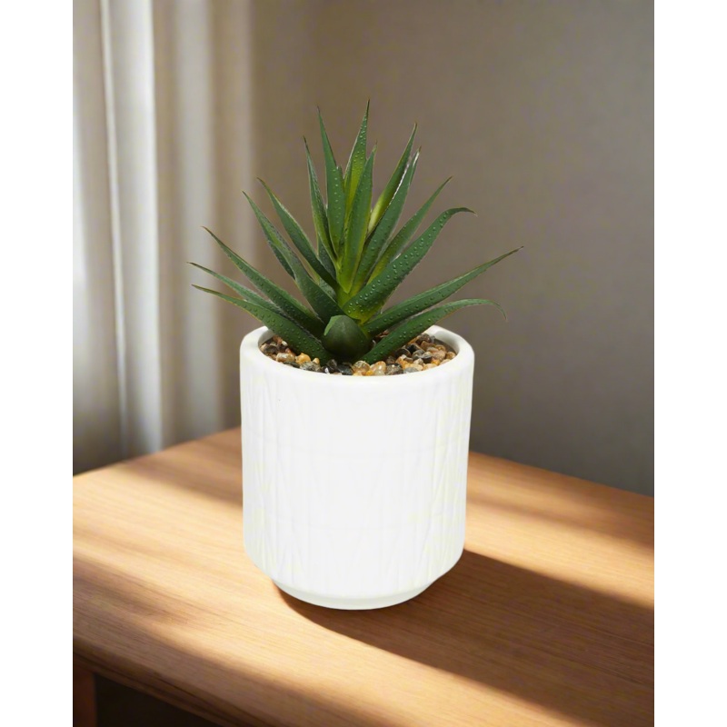 Green Artificial Aloe Vera In Ceramic Pot