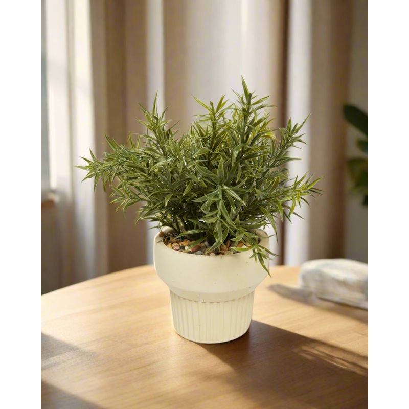 Green Artificial Rosemary In Ceramic Pot