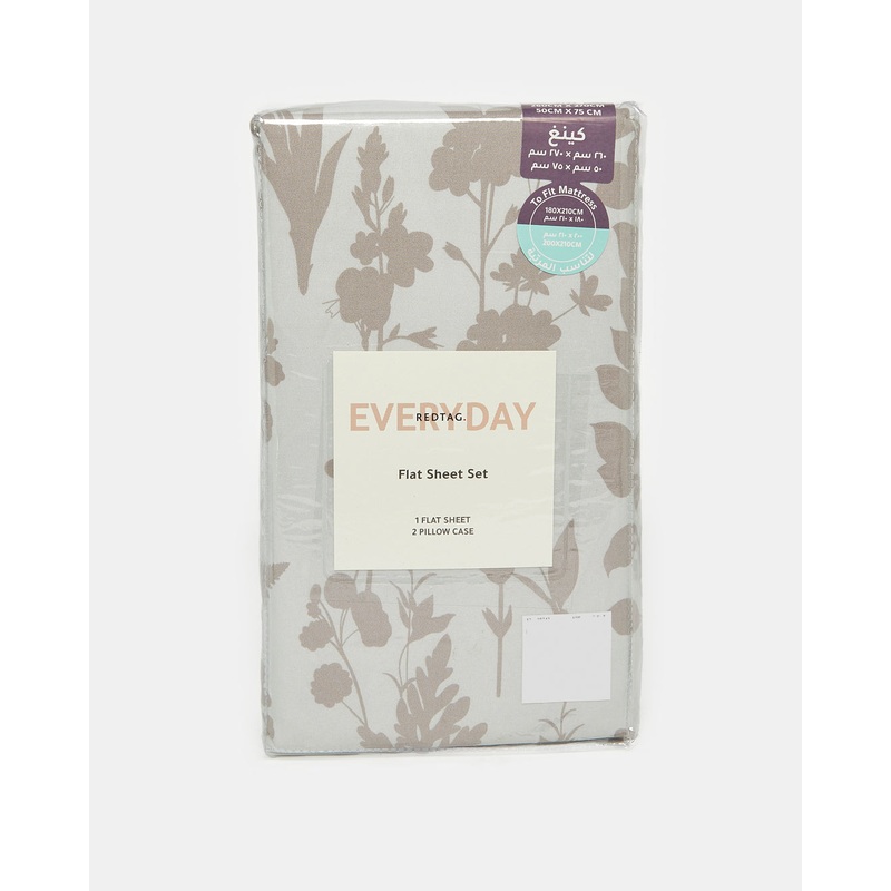 Ivory Floral Printed Flat Sheet (King Size)