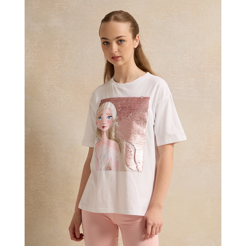 Senior Girls White Elsa Print T-Shirt