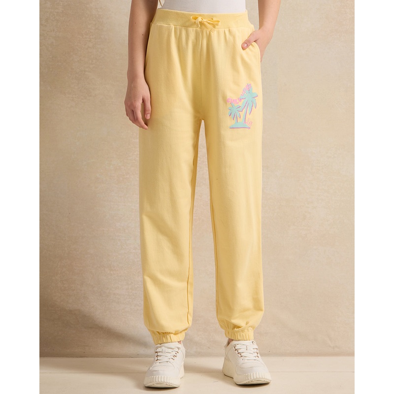 Senior Girls Yellow Printed Track Pants