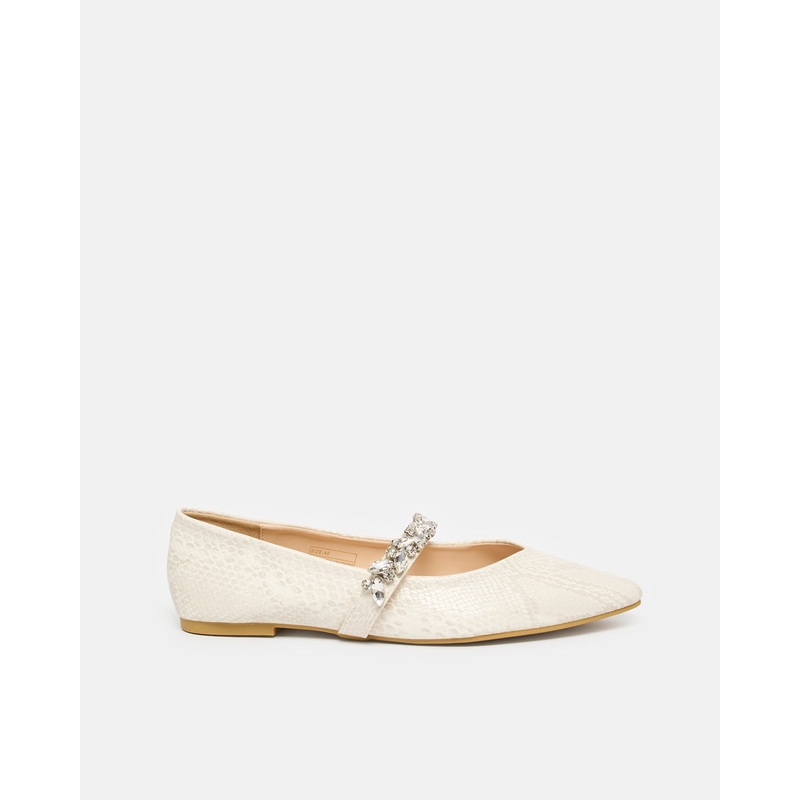 Women Beige Ballerina With Stone Strap Trim