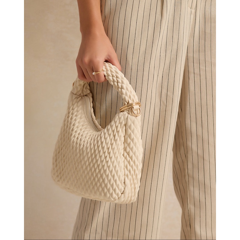 Women Beige Quilted Messenger Bag