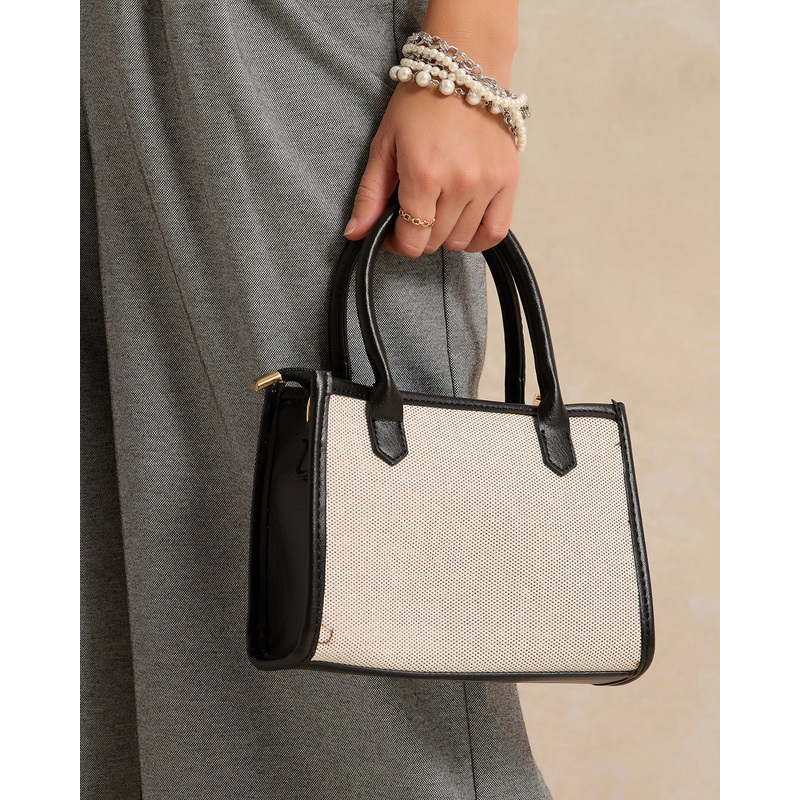 Women Black And Grey Canvas Messenger Bag