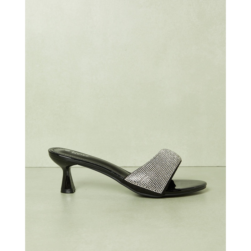 Women Black Embellished Heel Mule