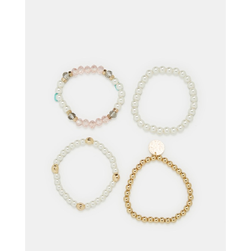 Women Gold And White  Embellished Bracelet Set (4 Piece)