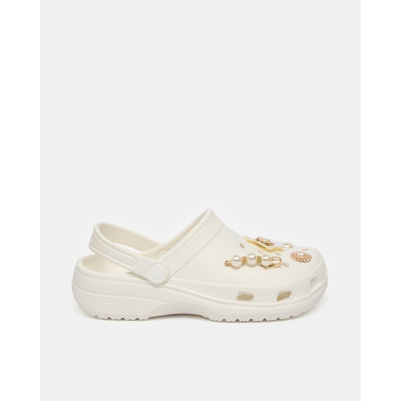 Women White Embellished Molded Mule