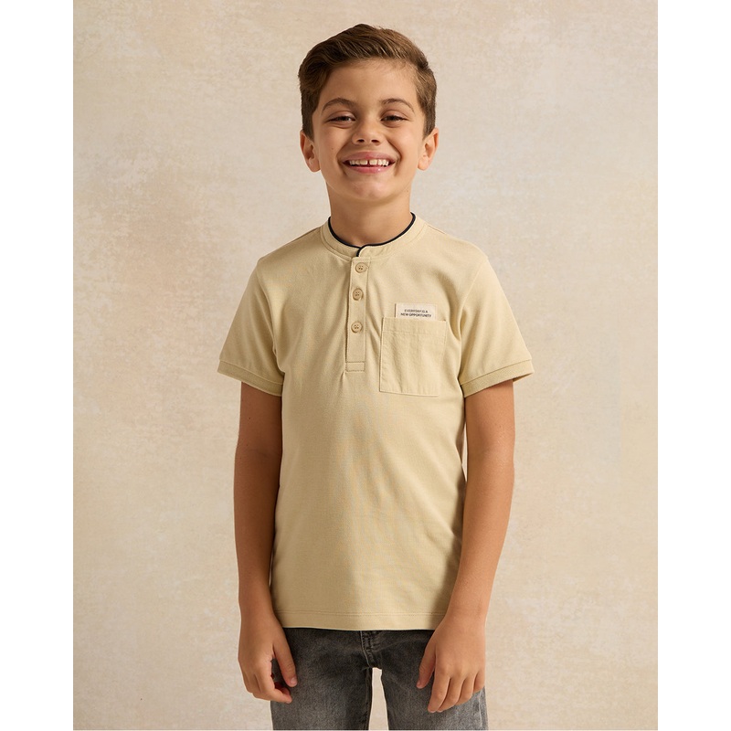 Boys Beige Mandarin Collar Polo Shirt