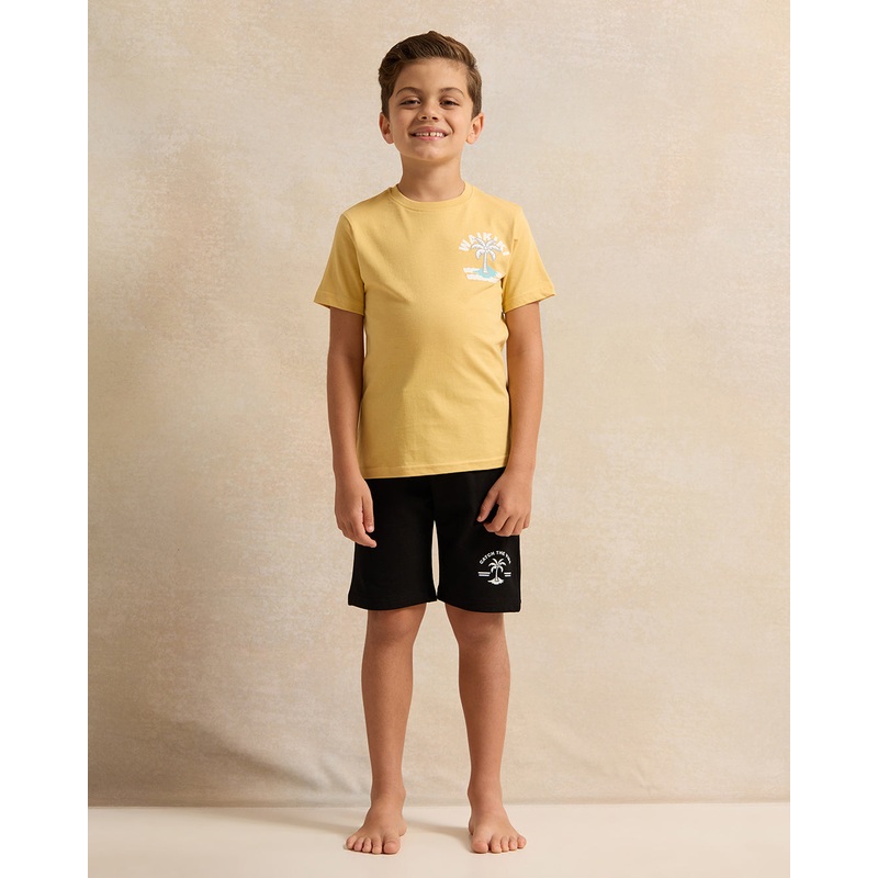 Boys Black And Yellow T-Shirt With Shorts Set (2 Piece)