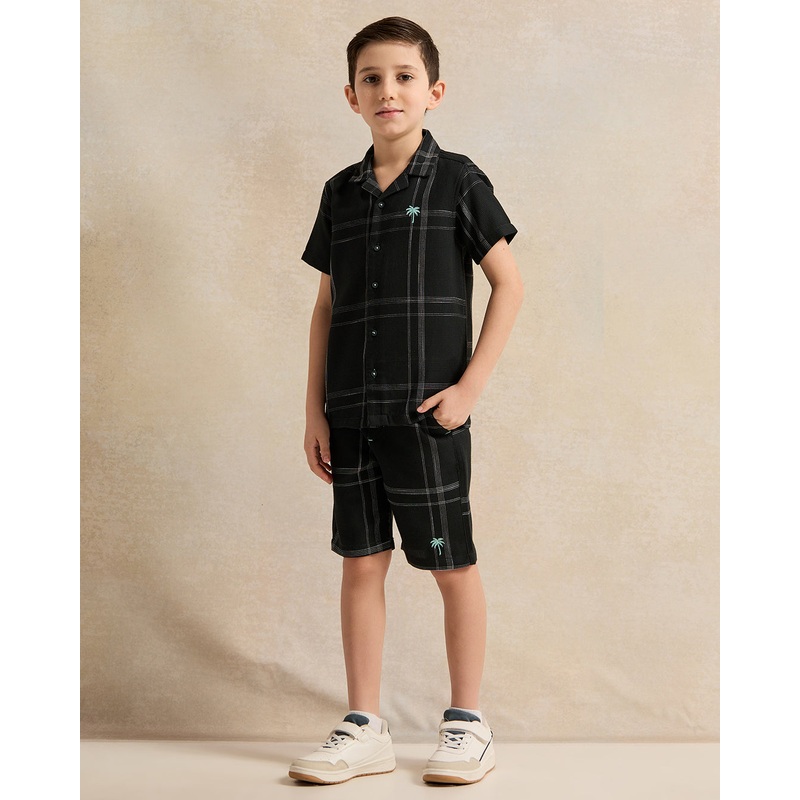 Boys Black Checkered Casual Set (2 Piece)