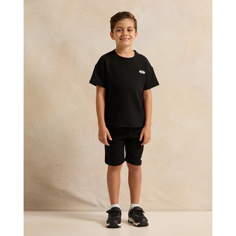 Boys Black Printed T-Shirt With Shorts Set (2 Piece)