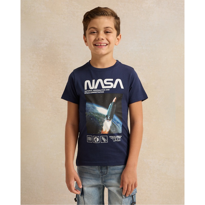 Boys Navy Nasa Graphic Short Sleeve T-Shirt