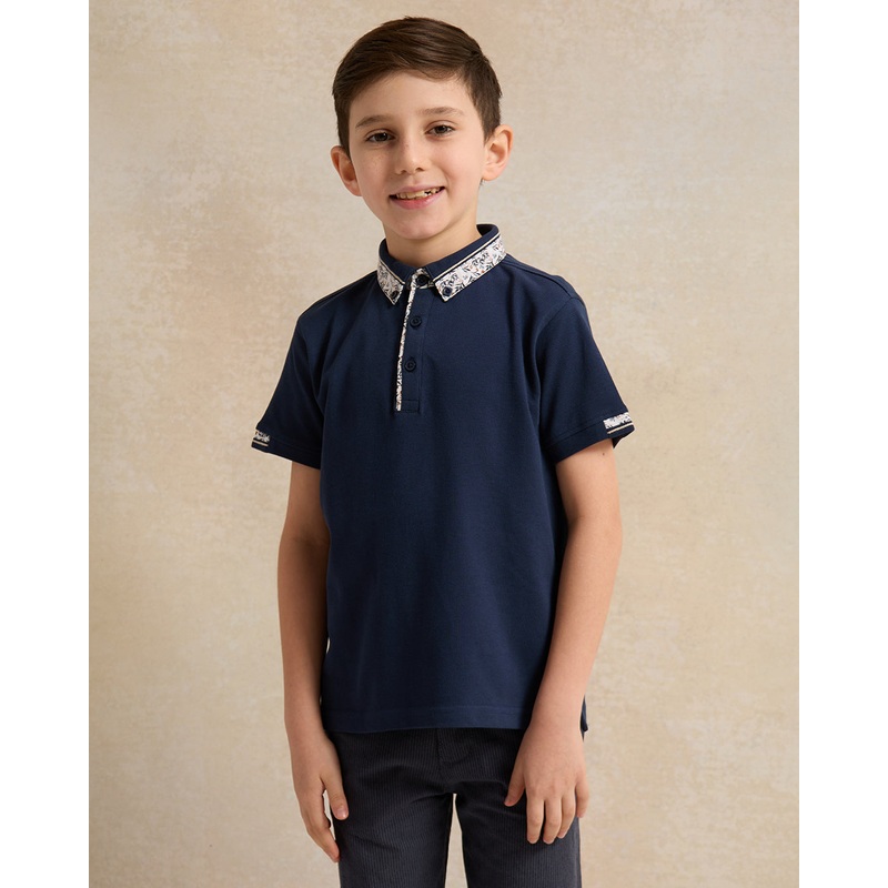 Boys Navy Printed Polo Shirt|2-3 Years|3-4 Years|4-5 Years|5-6 Years|6-7 Years|7-8 Years