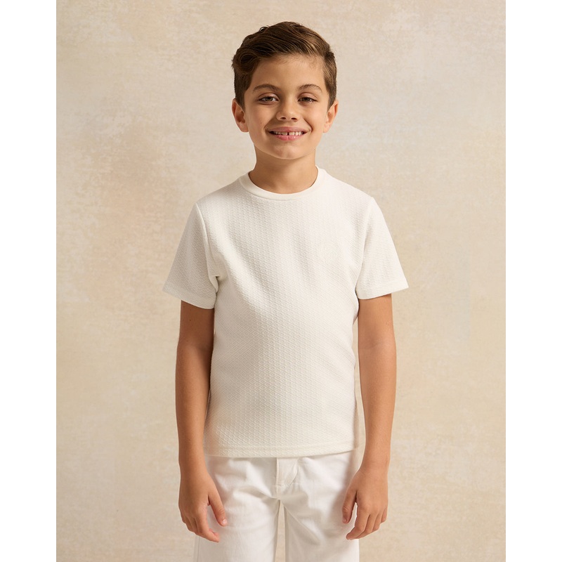 Boys White Optical White Jacquard T-Shirt
