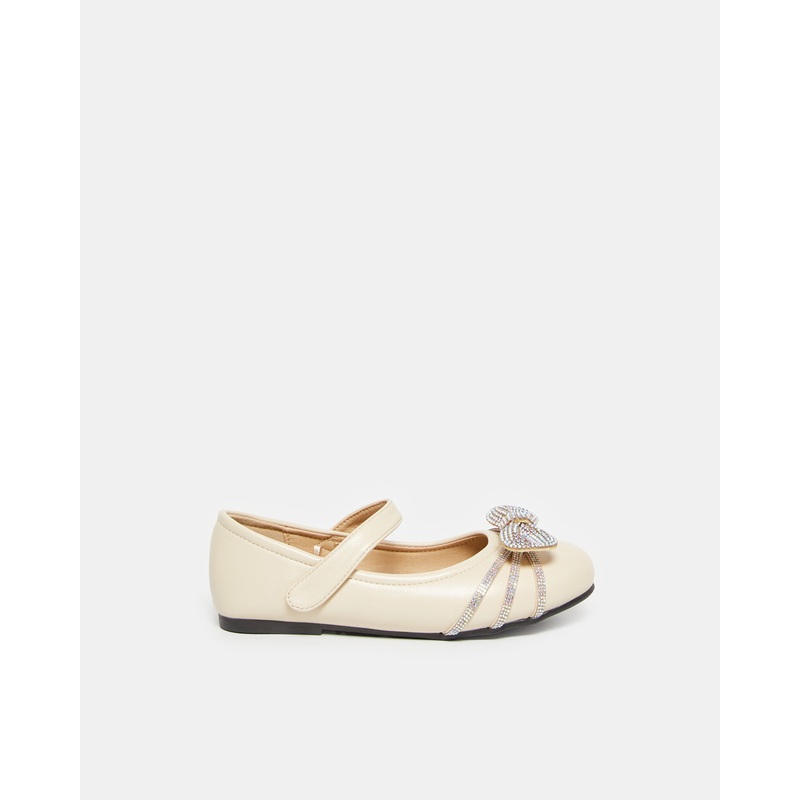 Girls Beige Diamante Bow Ballerina