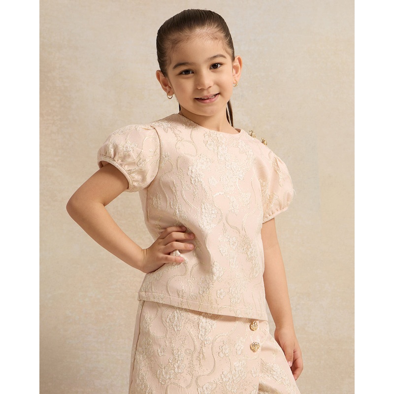 Girls Beige Embellished Blouse