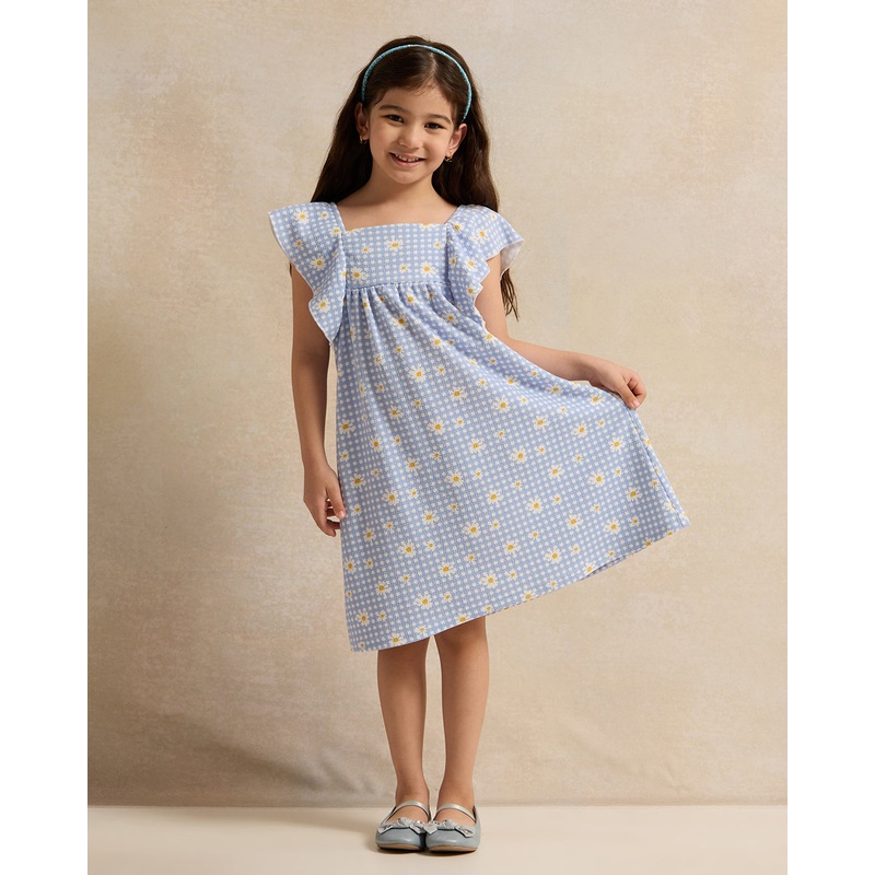 Girls Blue Printed Dress|2-3 Years|3-4 Years|4-5 Years|5-6 Years|6-7 Years|7-8 Years