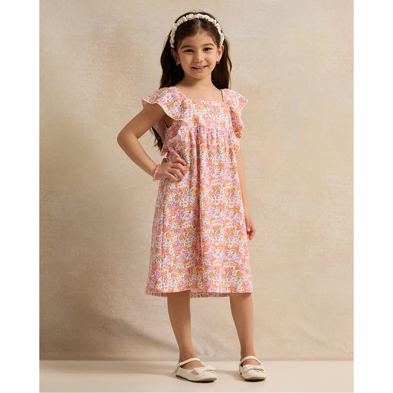 Girls Orange Printed Dress|2-3 Years|3-4 Years|4-5 Years|5-6 Years|6-7 Years|7-8 Years
