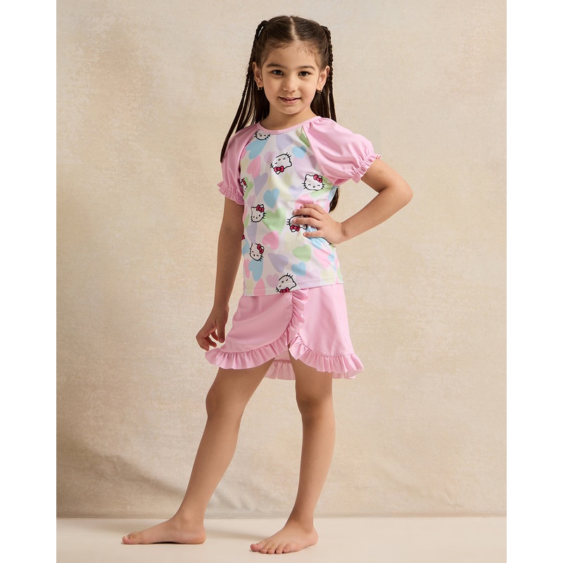 Girls Pink Printed Swim Set (2 Piece)