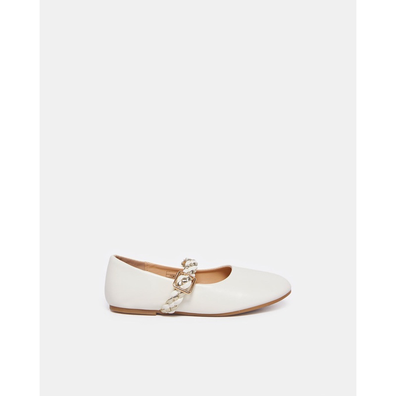 Girls White Braided Strap Ballerina