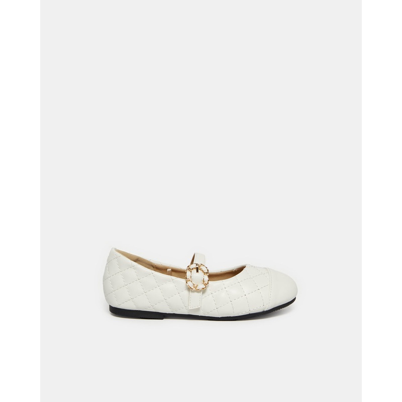 Girls White Buckle Strap Ballerina