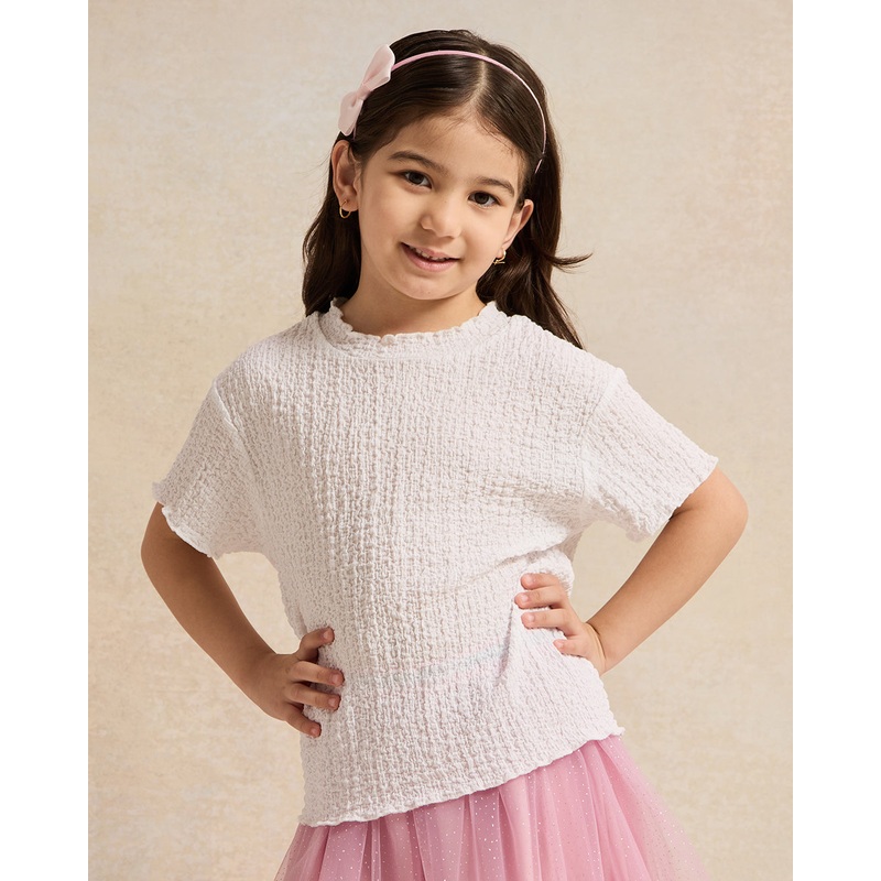 Girls White Jacquard Jersey Top