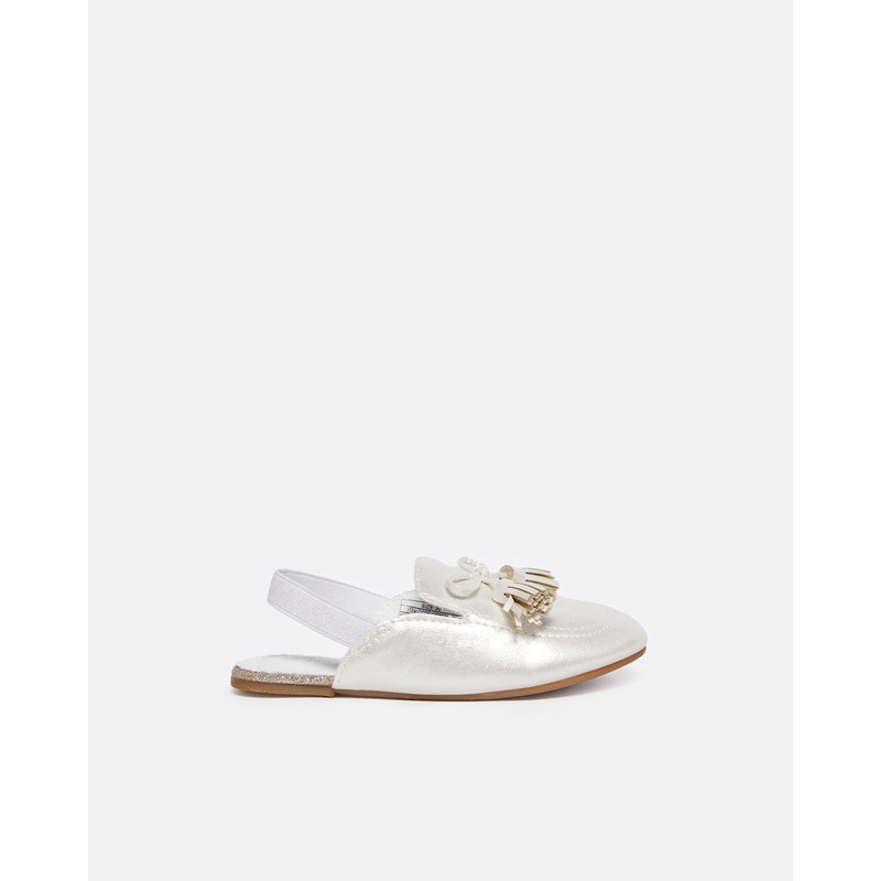 Girls White Tussle Bow Mule|EU25|EU26|EU27|EU28|EU29|EU30