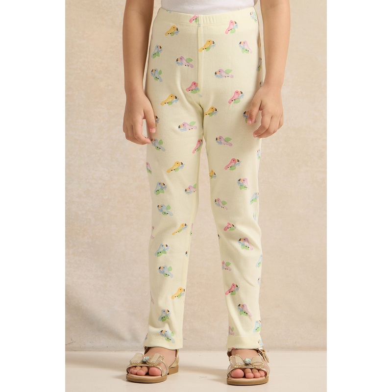 Girls Yellow Flamingo Print Leggings