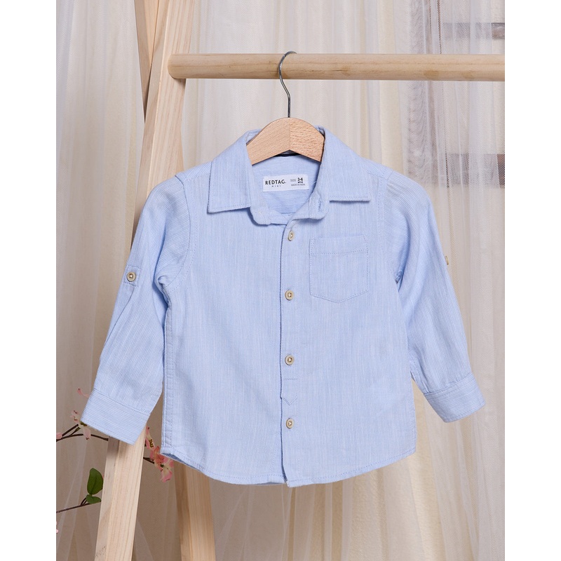 Infant Boys Blue Dobby  Shirt|3-6 Months|6-12 Months|12-18 Months|18-24 Months