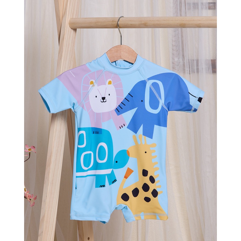 Infant Boys Blue Printed Swimsuit