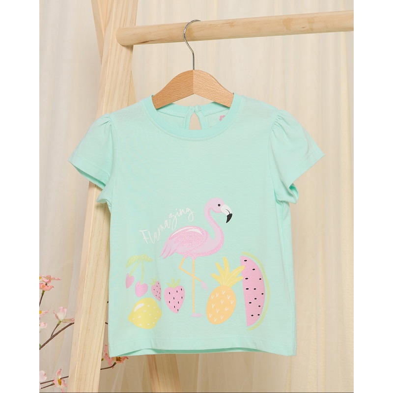 Infant Girls Blue Flamingo Print T-Shirt