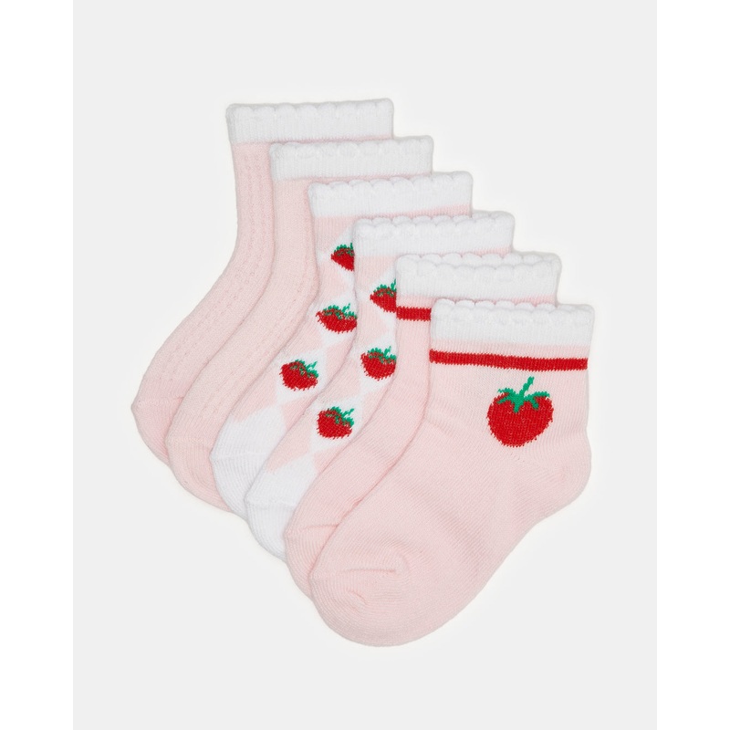 Infant Girls Pink Printed Ankle Length Socks (Pack Of 3)