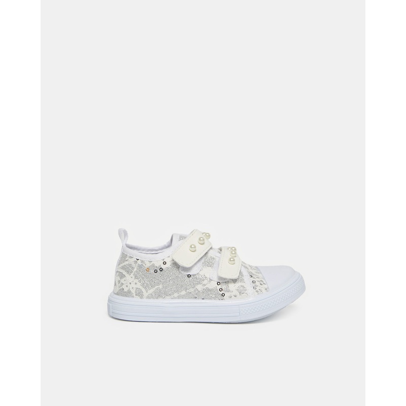 Infant Girls White Pearl Strap Sneaker