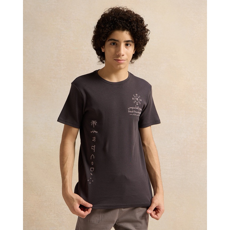 Senior Boys Charcoal Printed T-Shirt