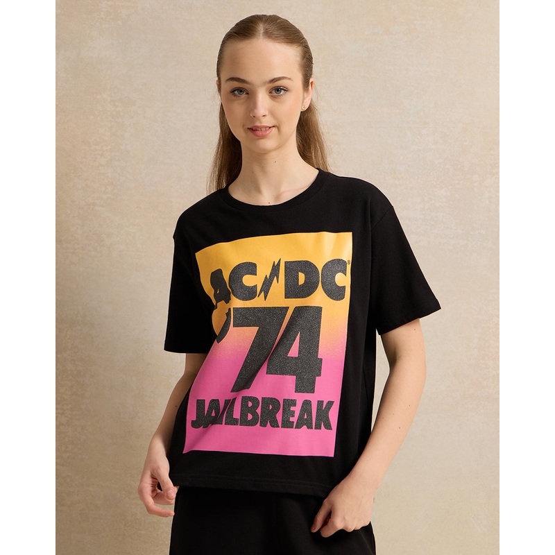 Senior Girls Black Printed Oversize T-Shirt