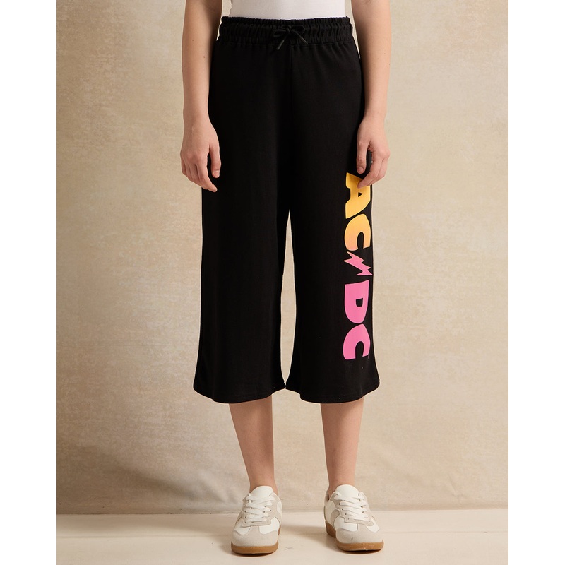 Senior Girls Black Printed Wide Leg Pants