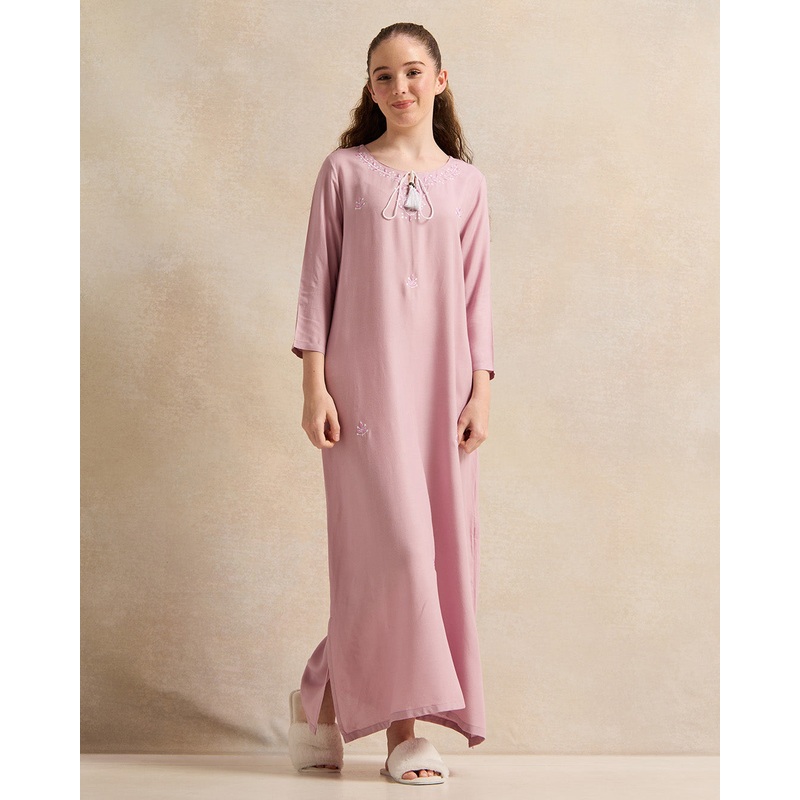 Senior Girls Pink Embroidered Nightgown