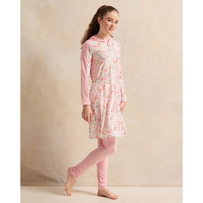 Senior Girls Pink Printed Swimsuit Set (2 Piece)