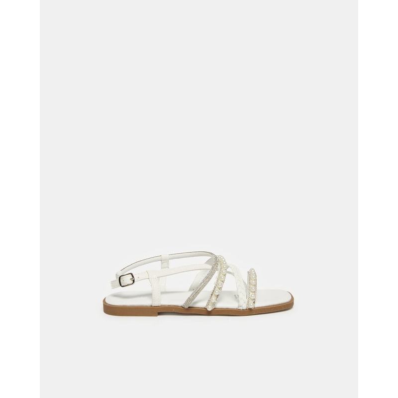 Senior Girls White Pearl Embellished Sandal