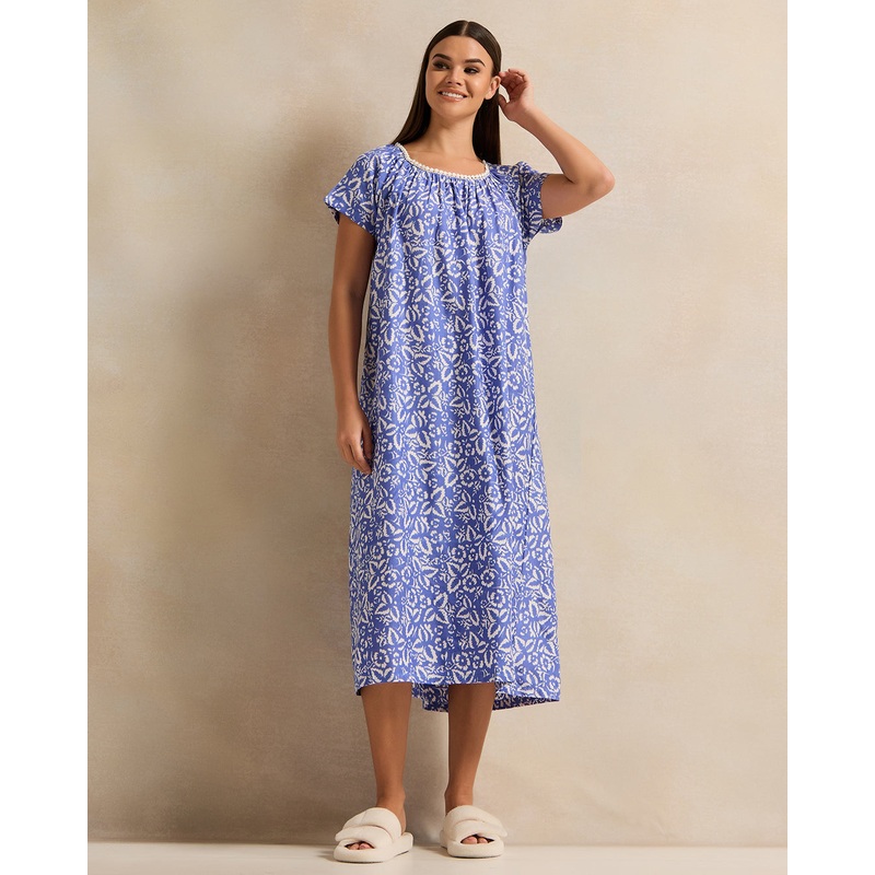 Women Blue Round Lace Nightgown