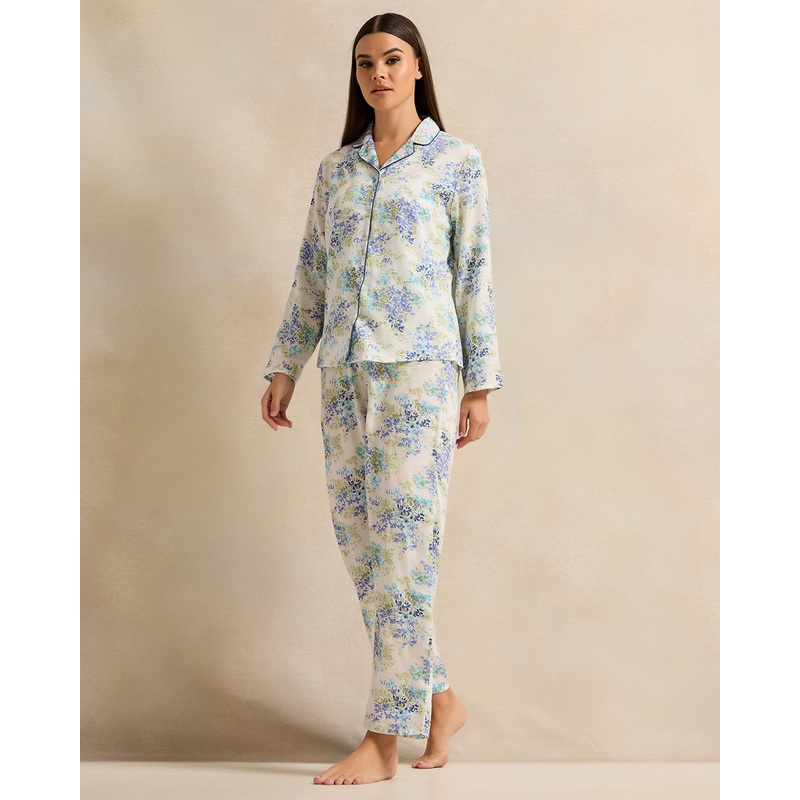 Women Cream Collared Pyjama Set (2 Piece)