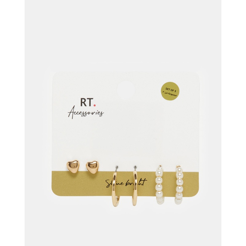 Women Gold Embellished Studs (Pack of 3)