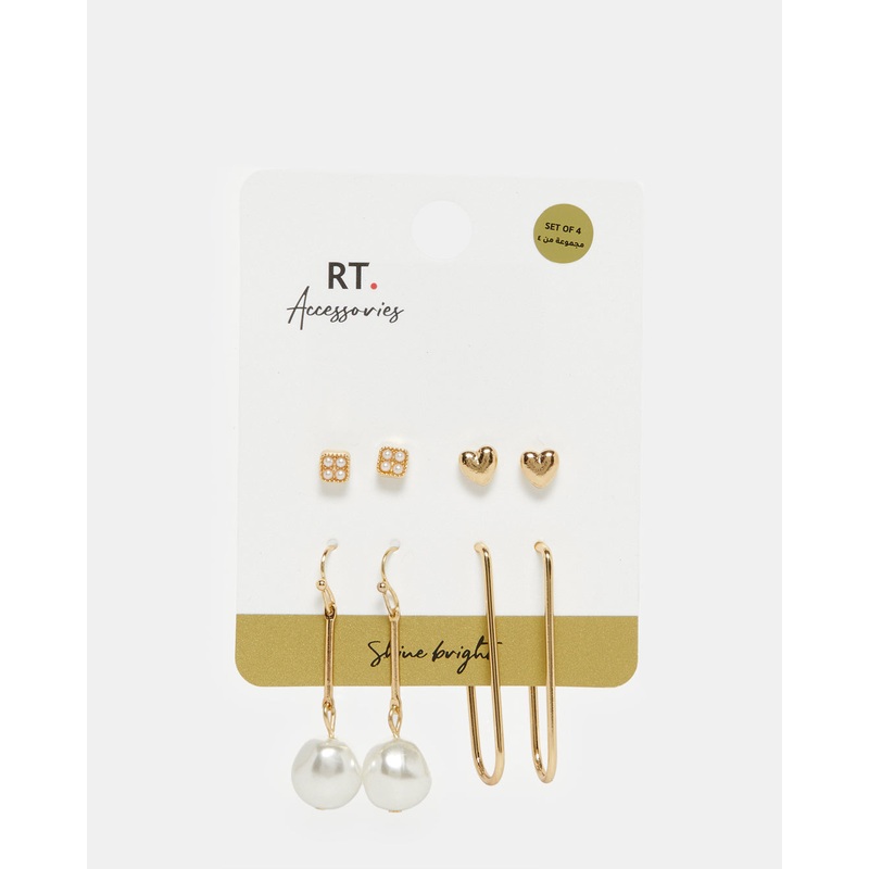 Women Gold Embellished Studs (Pack of 4)