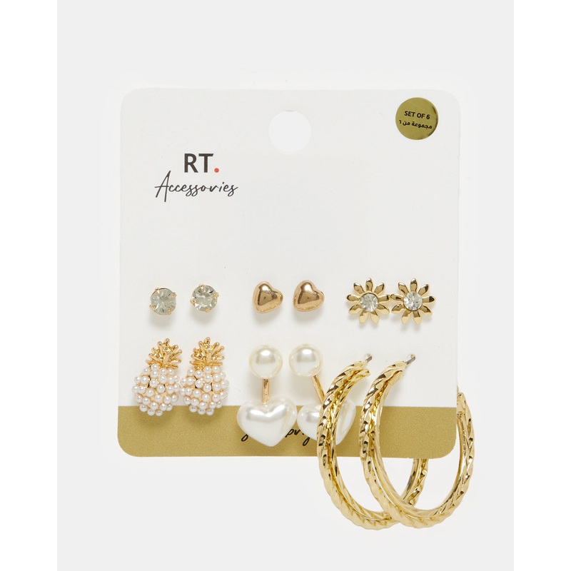 Women Gold Embellished Studs (Pack of 6)