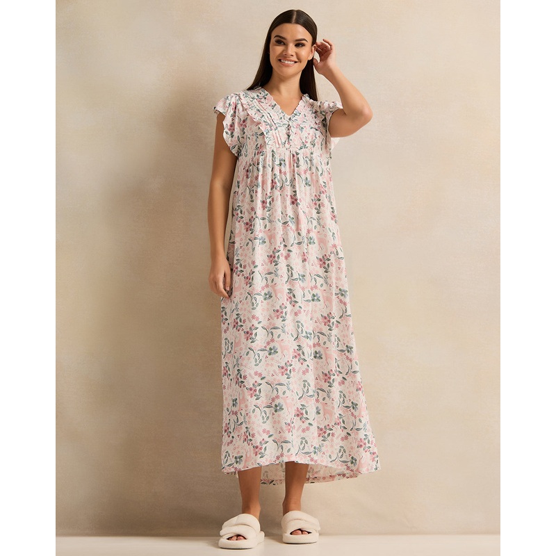Women Ivory Printed Empire Line Nightgown